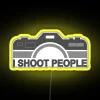 RGB neon photography studio sign with custom text lighting.