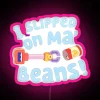 Vibrant RGB LED Neon Sign Displaying Comical 'Slipped On My Beans' Joke