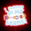 Cautionary warning against slippery floors with comedic bean-related mishap