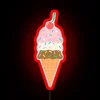 Colorful ice cream cone neon sign with vibrant rainbow hues.