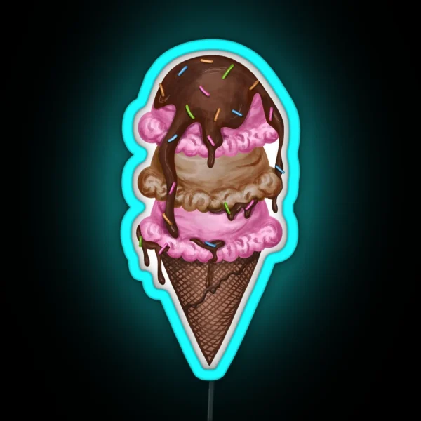 Ice Cream Cone Triple Scoop RGB Neon Sign