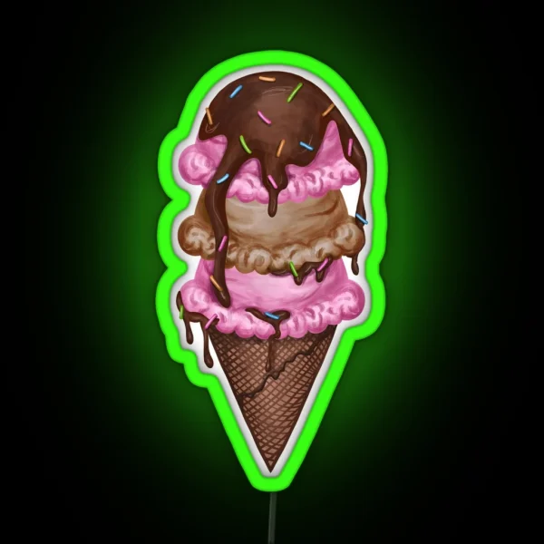 Ice Cream Cone Triple Scoop RGB Neon Sign