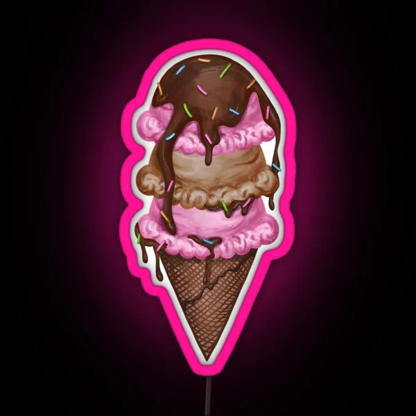 Ice Cream Cone Triple Scoop RGB Neon Sign