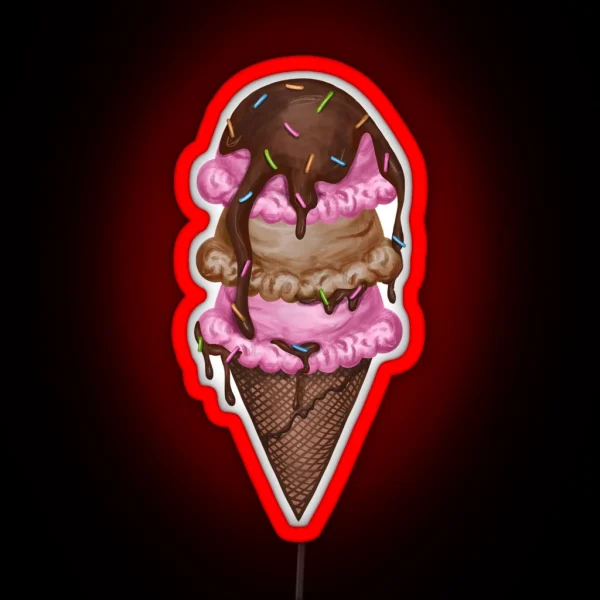 Ice Cream Cone Triple Scoop RGB Neon Sign