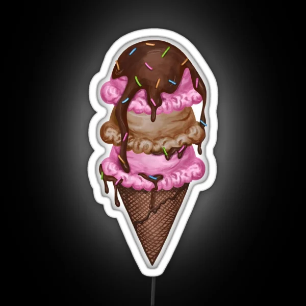 Ice Cream Cone Triple Scoop RGB Neon Sign