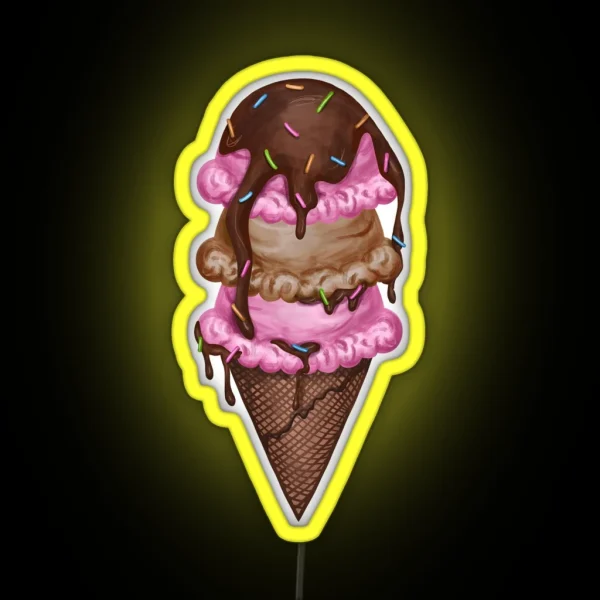 Ice Cream Cone Triple Scoop RGB Neon Sign