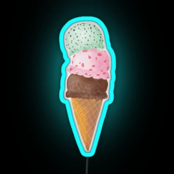 Ice Cream Cone Watercolor Painting RGB Neon Sign