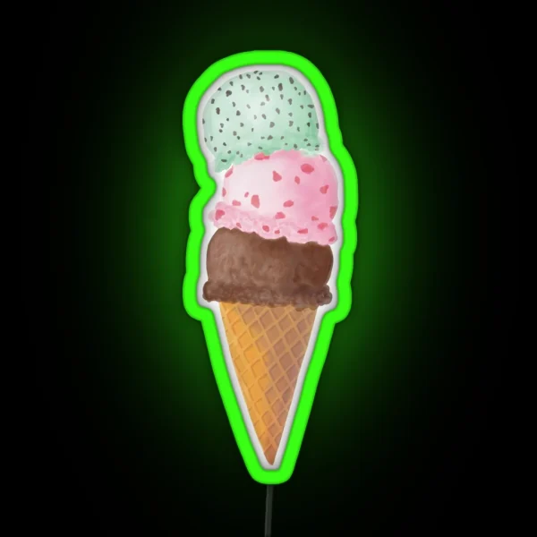 Ice Cream Cone Watercolor Painting RGB Neon Sign
