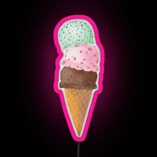 Ice Cream Cone Watercolor Painting RGB Neon Sign