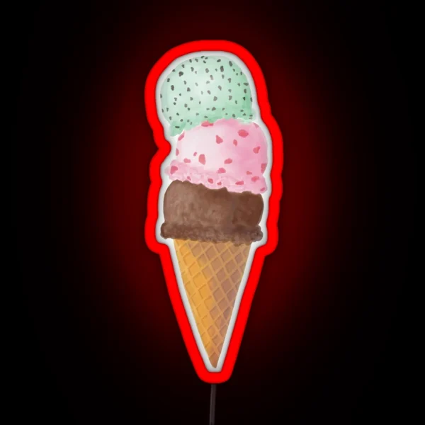 Ice Cream Cone Watercolor Painting RGB Neon Sign