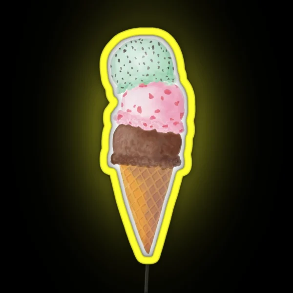 Ice Cream Cone Watercolor Painting RGB Neon Sign