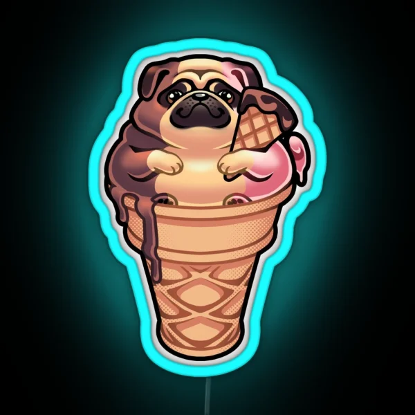 Ice Cream Puppy Neopolitan Pug RGB Neon Sign