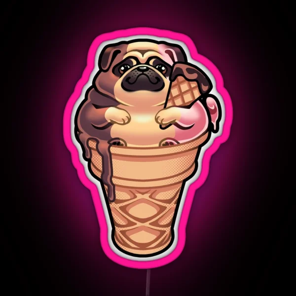 Ice Cream Puppy Neopolitan Pug RGB Neon Sign