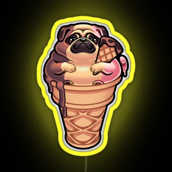 Ice Cream Puppy Neopolitan Pug RGB Neon Sign