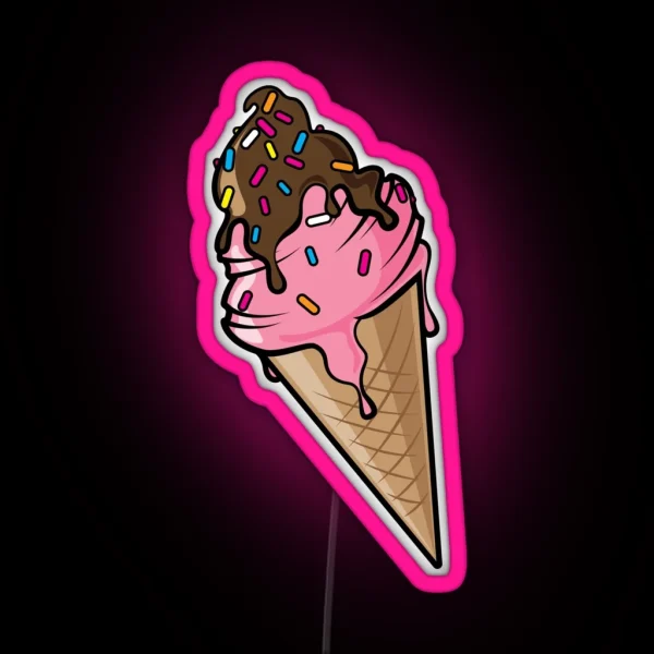 Icecream Stawberry And Chocolate Sauce RGB Neon Sign