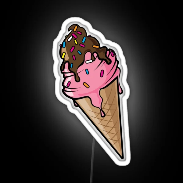Icecream Stawberry And Chocolate Sauce RGB Neon Sign