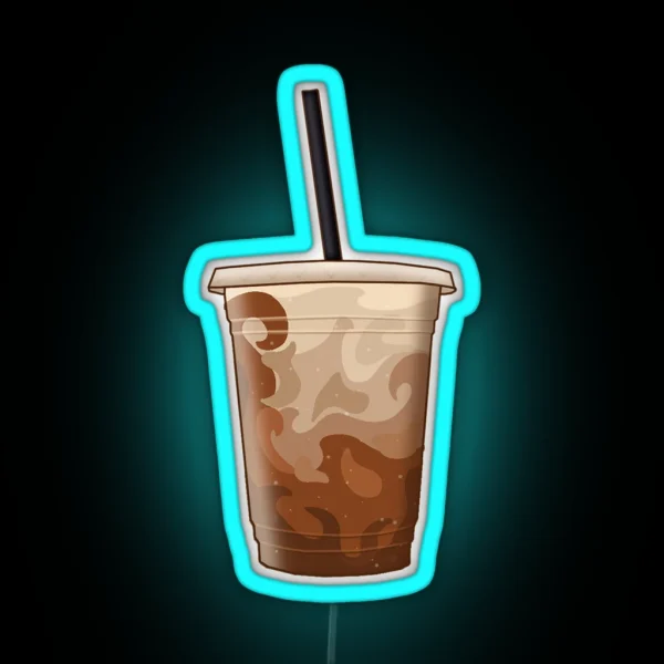 Iced Coffee With Milk Black Straw RGB Neon Sign