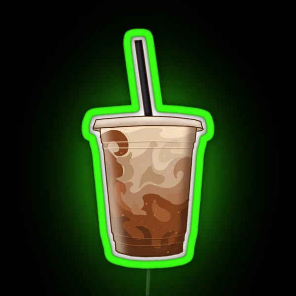 Iced Coffee With Milk Black Straw RGB Neon Sign
