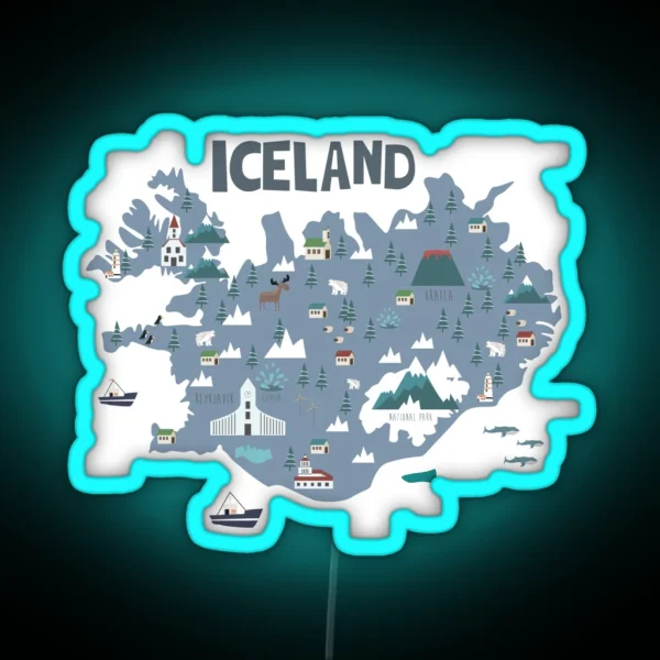 ICELAND Illustrated Map RGB Neon Sign