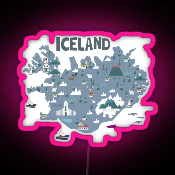 ICELAND Illustrated Map RGB Neon Sign