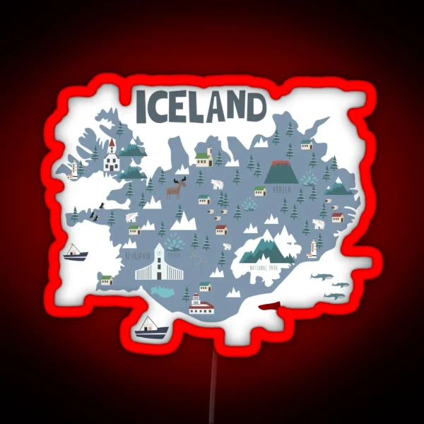 ICELAND Illustrated Map RGB Neon Sign