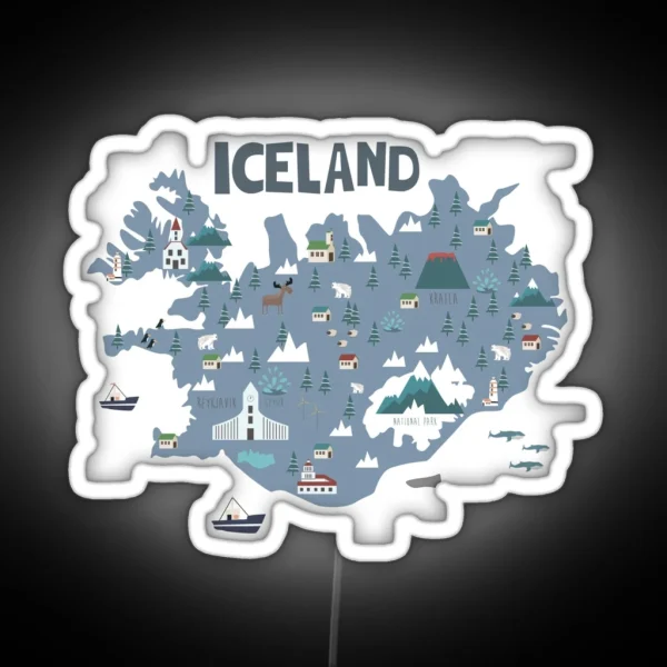 ICELAND Illustrated Map RGB Neon Sign