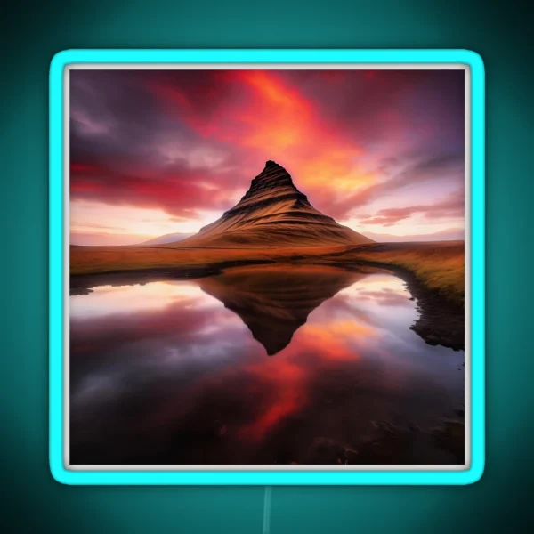 Iceland Landscape Kirkjufell At Sunset In Long Exposure RGB Neon Sign