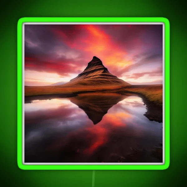 Iceland Landscape Kirkjufell At Sunset In Long Exposure RGB Neon Sign