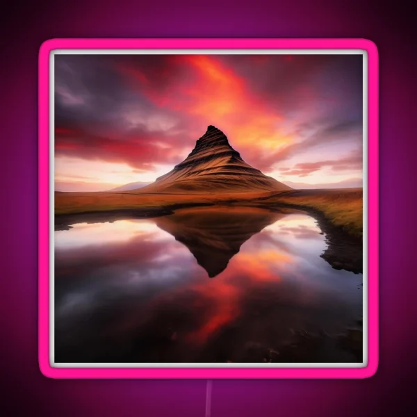 Iceland Landscape Kirkjufell At Sunset In Long Exposure RGB Neon Sign