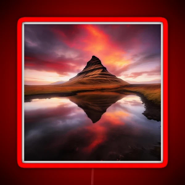 Iceland Landscape Kirkjufell At Sunset In Long Exposure RGB Neon Sign