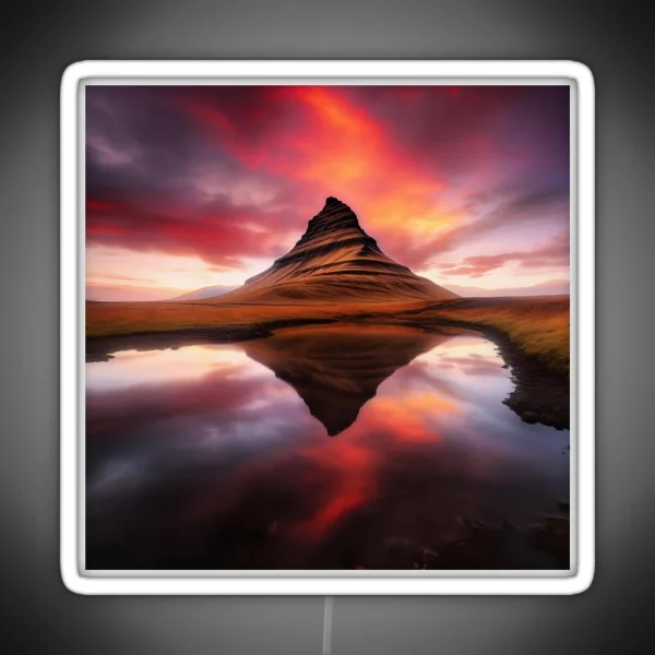 Iceland Landscape Kirkjufell At Sunset In Long Exposure RGB Neon Sign