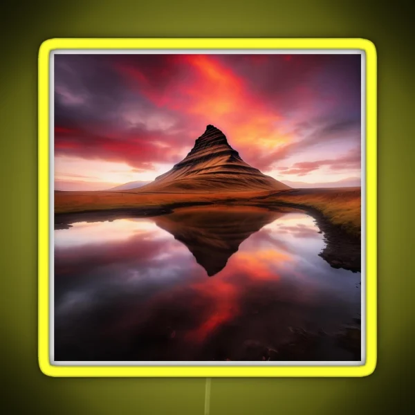 Iceland Landscape Kirkjufell At Sunset In Long Exposure RGB Neon Sign