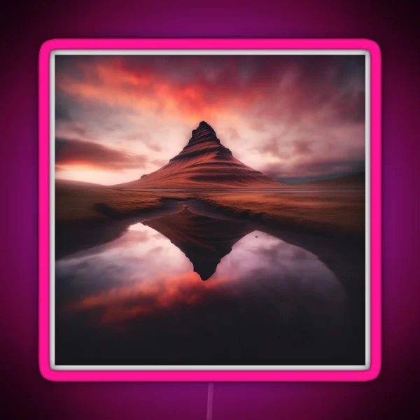 Iceland Landscape Kirkjufell At Sunset In Long Exposure Landscape Photography RGB Neon Sign