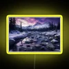 Neon Aurora Display Sign Featuring Vibrant Icelandic Landscapes and Night Sky