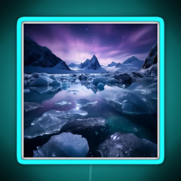 Iceland Landscape With Aurora Night Sky In RGB Neon Sign