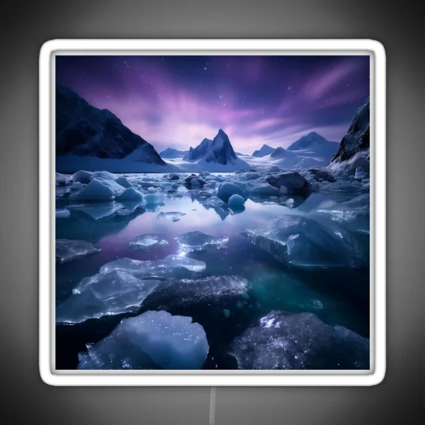 Iceland Landscape With Aurora Night Sky In RGB Neon Sign