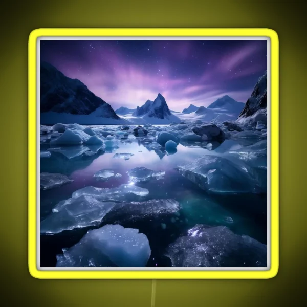 Iceland Landscape With Aurora Night Sky In RGB Neon Sign