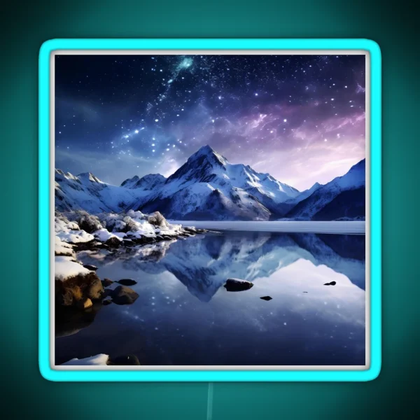 Iceland Landscape With Aurora Night Sky In RGB Neon Sign