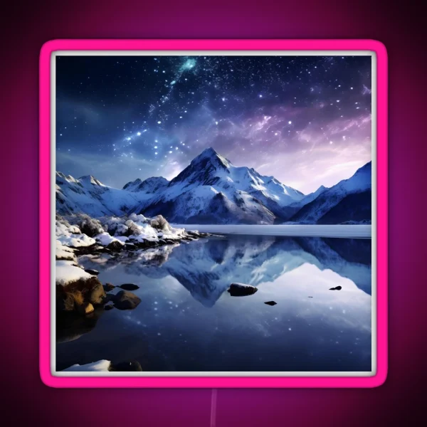 Iceland Landscape With Aurora Night Sky In RGB Neon Sign