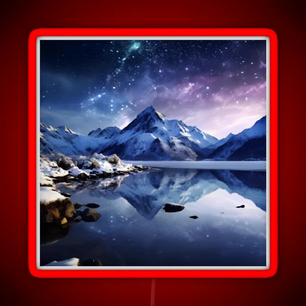 Iceland Landscape With Aurora Night Sky In RGB Neon Sign