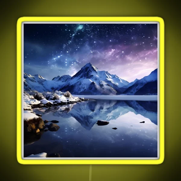 Iceland Landscape With Aurora Night Sky In RGB Neon Sign