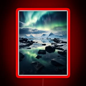 Iceland Landscape With Aurora Night Sky In Long Exposure Landscape Photography RGB Neon Sign