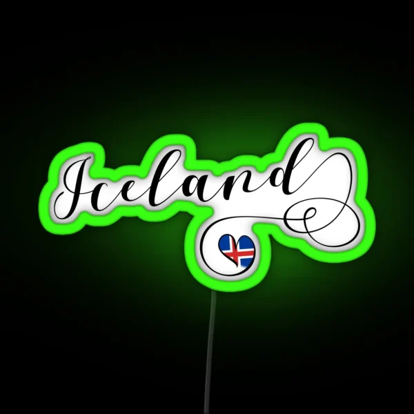 Iceland Love Heart Iceland Icelandic Flag RGB Neon Sign