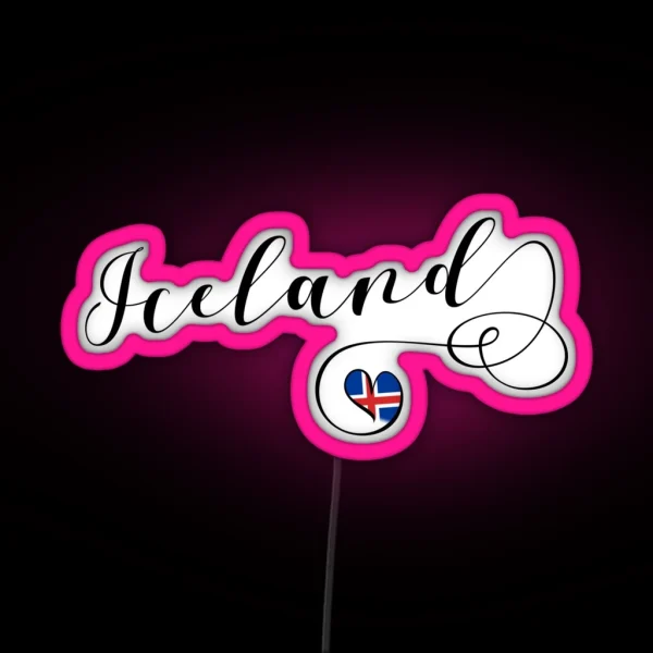 Iceland Love Heart Iceland Icelandic Flag RGB Neon Sign