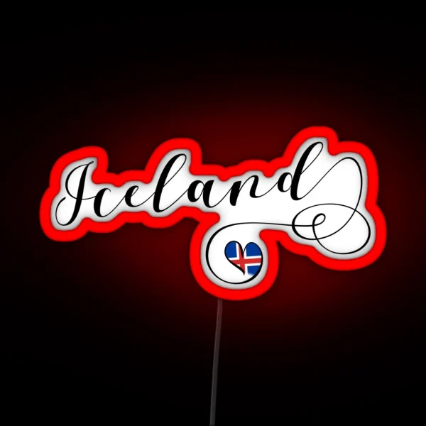 Iceland Love Heart Iceland Icelandic Flag RGB Neon Sign