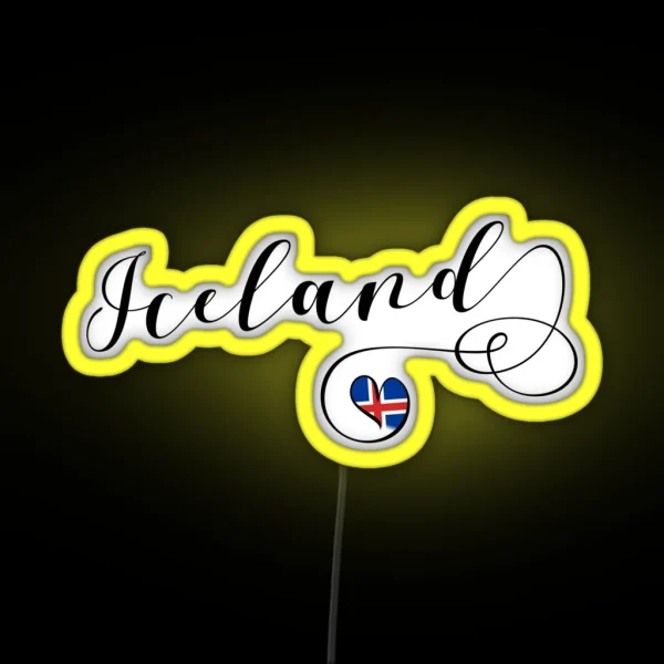 Iceland Love Heart Iceland Icelandic Flag RGB Neon Sign