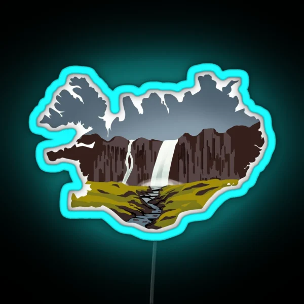 Iceland Map And Landscape RGB Neon Sign