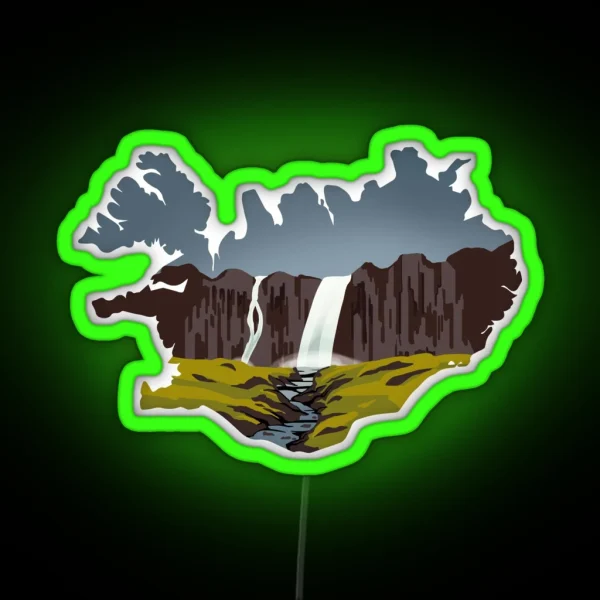 Iceland Map And Landscape RGB Neon Sign