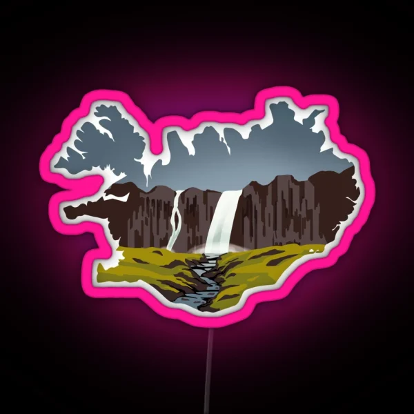 Iceland Map And Landscape RGB Neon Sign