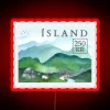 Vibrant neon sign for Icelandic fans with humorous postal stamp design
